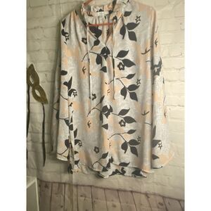 Fever Womens Medium White And Blue Floral Blouse‎ Fan Bell Sleeves Ruffled L